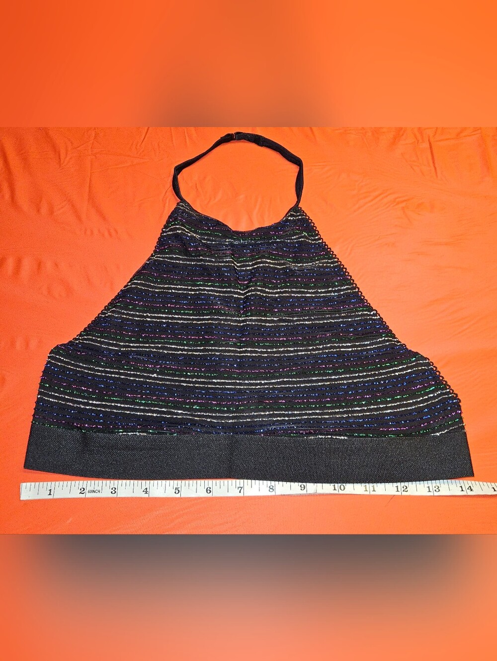 Victoria's Secret Black Halter Crop Top with Multicolor Sparkle Stripes szL EUC